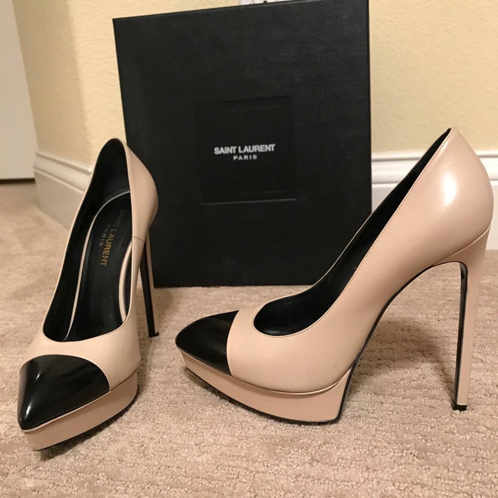 Saint Laurent Heels Shoes Nude Beige Black sz 7.5
